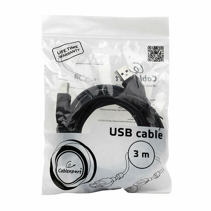 Кабель для принтера USB-A 2.0 - USB-B 3м, Gembird/ Cablexpert v2.0 2 феритовых кольца, позолоченные контакты, черный (CCF2-USB2-AMBM-10) пакет.