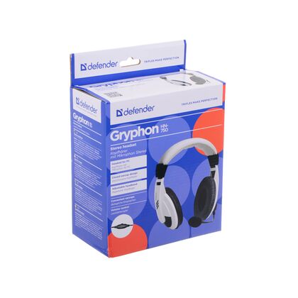 Наушники полноразмерные Defender Gryphon HN-750 с микрофоном, игровые, 2 x mini jack 3.5 mm, белый (63747)