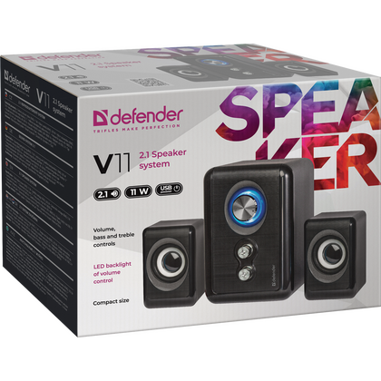 Акустическая система Defender 2.1 V11 11W, mini Jack 3.5 мм, черный (65111)