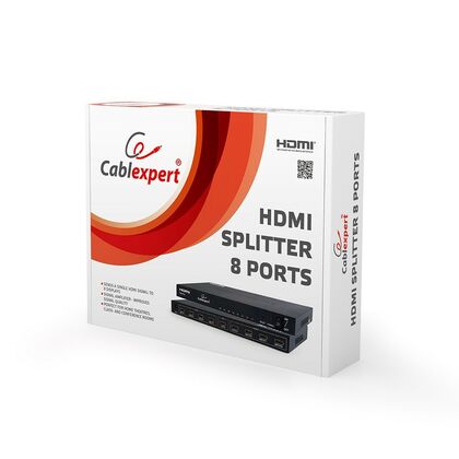 Разветвитель HDMI Cablexpert DSP-8PH4-03, HD19F/ 8x19F, 1 компьютер - 8 мониторов, Full-HD, 3D, 1.4v, каскадируемый
