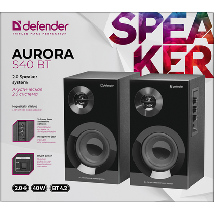 Акустическая система Defender 2.0 Aurora S40 40W, mini Jack 3.5 мм + Bluetooth, черный (65240)