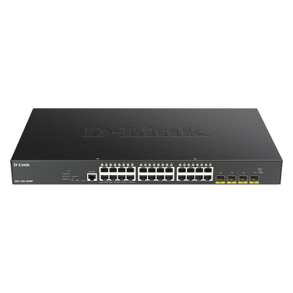 Управляемый PoE-коммутатор 28 порта: D-Link DGS-1250-28XMP (24х1Гбит/ с,4хSFP+,24хPoE,PoE‑бюджет 370 Вт) 2 уровня