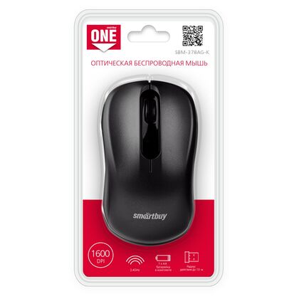 Мышь Smartbuy ONE 378 оптическая, беспроводная, USB, офисная, черный (SBM-377AG-K)