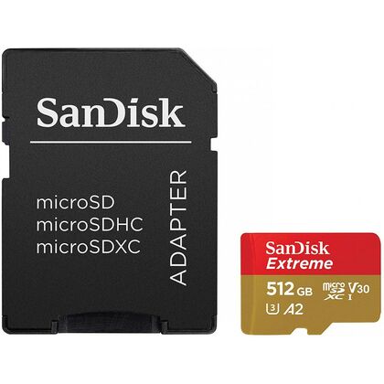 Карта памяти microSDXC 512Gb Sandisk UHS-III V30 Extreme + адаптер SD (SDSQXA1-512G-GN6MA)