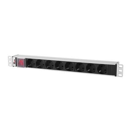 Блок розеток 19", 1U, в стойку, 8xSchuco, 220V, 10A,  вход C14, металлический корпус (R-10-8S-V-440-Z)