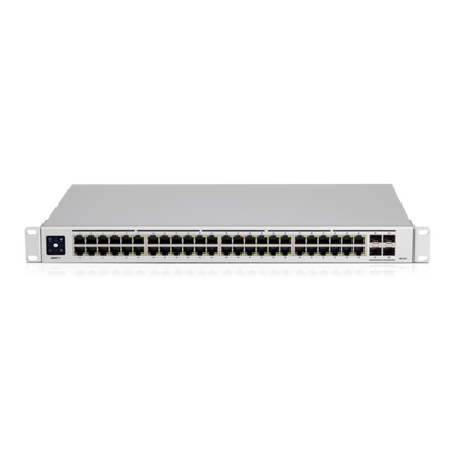 52 порта: Ubiquiti UniFi Switch 48 PRO (48х1Гбит/ с,4хSFP+) 2 уровня