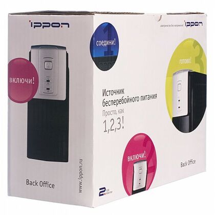 ИБП Ippon Back Office 600 ВА/ 300 Вт, 4*IEC 320 C13 (компьютерный), AVR, RJ45/ RJ11 ( Аккумулятор 12 V/ 7,0 Ah*1)