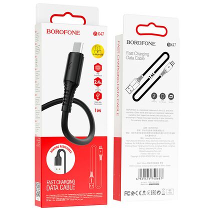 Кабель USB Borofone BX47m Coolway (MicroUSB, 1м, пластик, черный)