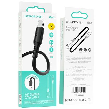 Кабель USB Borofone BX47a Coolway (Type-C, 1м, пластик, черный)
