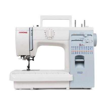 Швейная машина Janome 5522 белый-синий (электромеханическая, челнок - вертикальный качающийся, швейных операций - 23, петля - автомат)