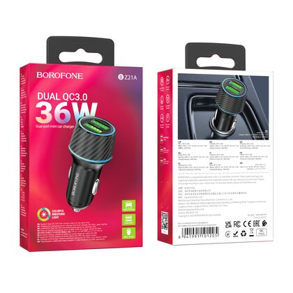 АЗУ Borofone BZ21A Brilliant 36W (2xUSB, 3А, черный)
