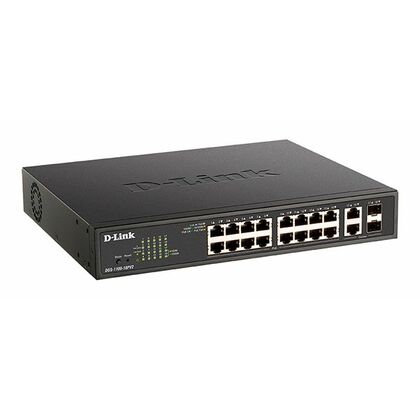 Управляемый PoE-коммутатор 18 портов D-Link DGS-1100-18PV2 (16х1Гбит/ с, 2хRJ45/ SFP, 16хPoE, PoE‑бюджет 130 Вт) 2 уровня