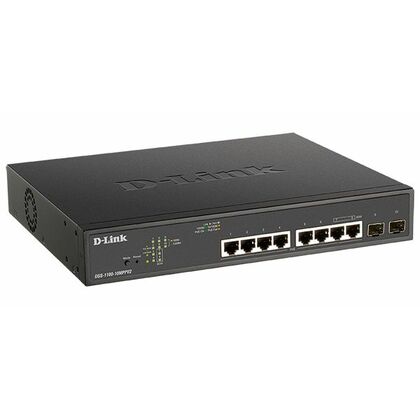 Управляемый PoE-коммутатор 10 портов D-Link DGS-1100-10MPPV2 (8х1Гбит/ с, 2хSFP, 8хPoE, PoE‑бюджет 242 Вт) 2 уровня