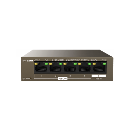 Неуправляемый POE-коммутатор 05 портов IPCOM G1105PD ( 5x1Гбит/ с, 4xPOE, PoE‑бюджет 57 Вт) корпус - металл