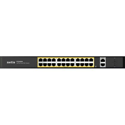 Неуправляемый POE-коммутатор 28 портов Netis P124GH ( 24x100Мбит/ с 2x1Гбит/ с, 2xSFP, 24xPOE, PoE‑бюджет 360 Вт) корпус - металл