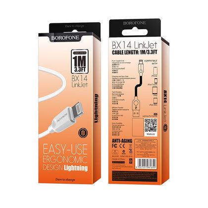 Кабель USB Borofone BX14i LinkJet (Lightning, 1м, пластик, белый)