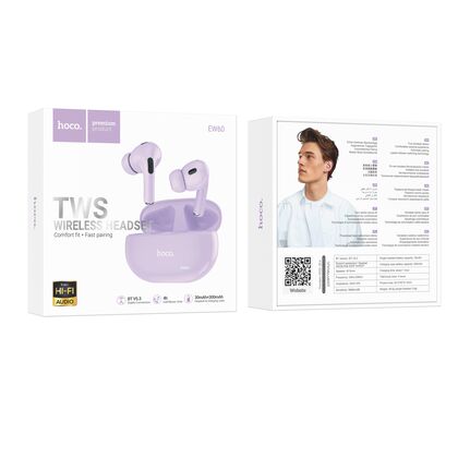 TWS наушники HOCO EW60 Norman, внутриканальные, микрофон, фиолетовый (6942007613279)
