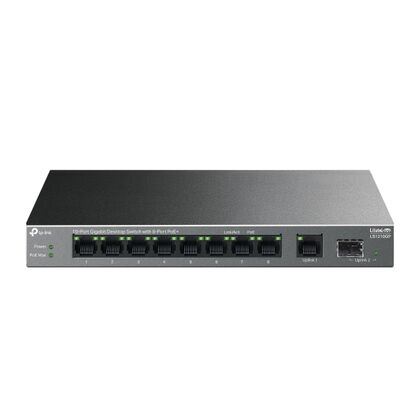 Неуправляемый POE-коммутатор 10 портов TP-Link SMB LS1210GP ( 9x1Гбит/ с, 1xSFP, 8xPOE, PoE‑бюджет 61 Вт) корпус - металл Неуправляемый POE-коммутатор 10 портов TP-Link SMB LS1210GP ( 9x1Гбит/ с, 1xSFP, 8xPOE, PoE‑бюджет 61 Вт) корпус - металл