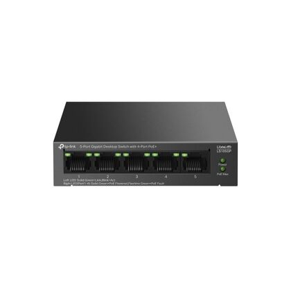 Неуправляемый POE-коммутатор 05 портов TP-Link SMB LS105GP ( 5x1Гбит/ с, 4xPOE, PoE‑бюджет 65 Вт) корпус - металл Неуправляемый POE-коммутатор 05 портов TP-Link SMB LS105GP ( 5x1Гбит/ с, 4xPOE, PoE‑бюджет 65 Вт) корпус - металл