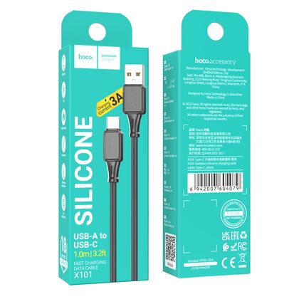 Кабель USB HOCO X101a Assistant (Type-C, 1м, силиконовый, черный)