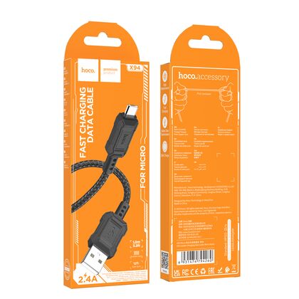 Кабель USB HOCO X94m Leader (MicroUSB, 1м, плетеный, черный)