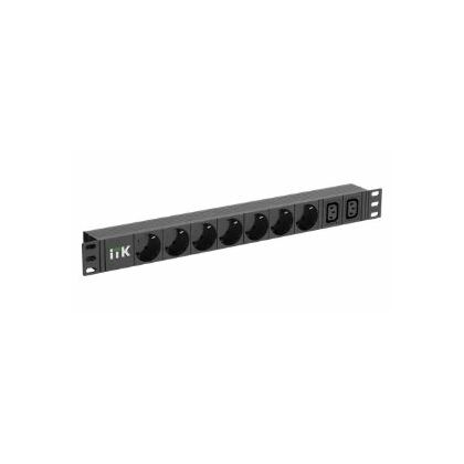 Блок розеток 19", 1U, в стойку, 7xSchuco, 2xС13, 220V, 16А, с выключателем, пластиковый корпус, ITK (PH22-7D2C131-P)