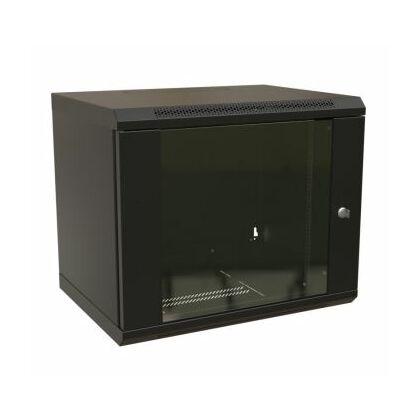 Шкаф настенный телекоммуникационный 19" 12U, Ш600*В650*Г600, передняя дверь - стекло, черный WRline (WR-TW-1266-GP-RAL9004)