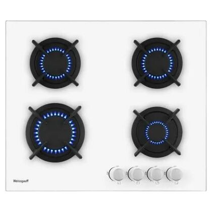 Газовая варочная панель Weissgauff HG 640 WG белый (конфорок - 4 шт, панель - закаленное стекло, 58х51 см)