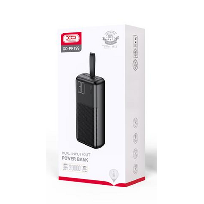 Внешний аккумулятор 30000mAh -XO- PR199, USB x2, дисплей, пластик, черный