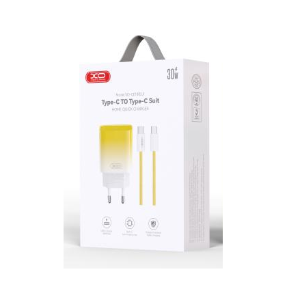 СЗУ -XO- CE18 PD30W (1xType-C, 3А, желтый) + кабель Type-C