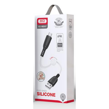 Кабель USB XO NB247 Suluo Series Portable Silicone 6A Micro Data Cable L=25cm with Cable Clip White