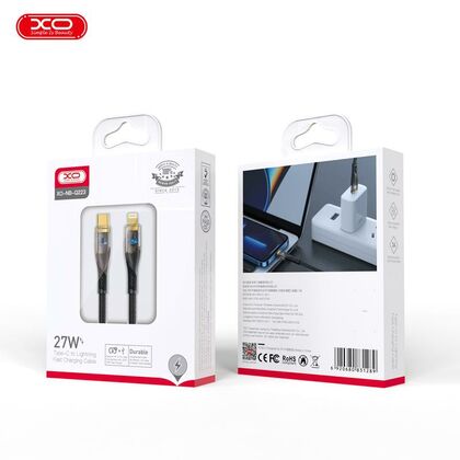 Кабель Type-C XO NB-Q223A Transparent Gold Plated Series Type-c to Lightning 27W Braided Data Cable Black