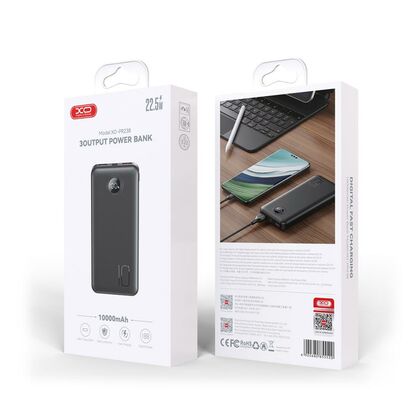 Внешний аккумулятор 10000mAh -XO- PR238, USB x2, Type-C PD20 x1, QC3.0, дисплей, пластик, черный
