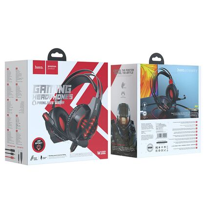Проводные наушники HOCO W102 Cool, jack 3.5 mm, USB, микрофон, накладные, красный (6931474740922)