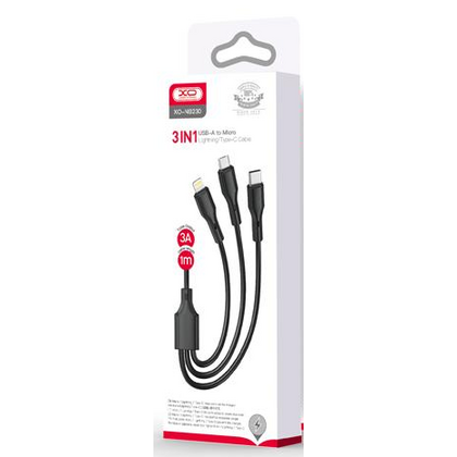 Кабель USB -XO- NB230 (Type-C/ Lightning/ MicroUSB, 1м, черный)