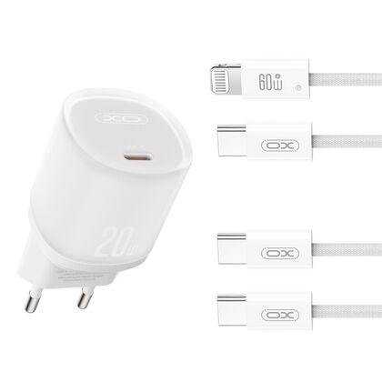 СЗУ -XO- L143 (1xType-C, PD20W, белый) + кабель Lightning
