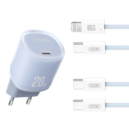 СЗУ -XO- L143 (1xType-C, PD20W, синий) + кабель Lightning
