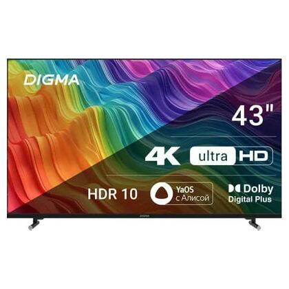 Телевизор 43" Digma DM-LED43UBB33 Smart TV, 4K Ultra HD, 60 Гц, HDMI х3, USB х2, чёрный