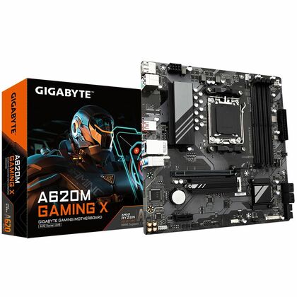 Материнская плата Gigabyte A620M GAMING X, Socket AM5, AMD A620, 4xDDR5-5200, HDMI+DP, 1xPCI-Ex16, 1xPCI-Ex1, 4xSATA3(RAID 0/ 1/ 10), 1xM.2, 8 Ch Audio