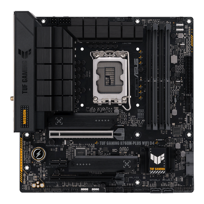 Материнская плата Asus LGA1700: TUF GAMING B760M-PLUS WIFI D4[B760,4*DDR4,1*PCI Ex1,2*PCI Ex16,4*SATA3,2*M.2,2*USB 2.0,6*USB 3.2,HDMI,DP,Micro-ATX]