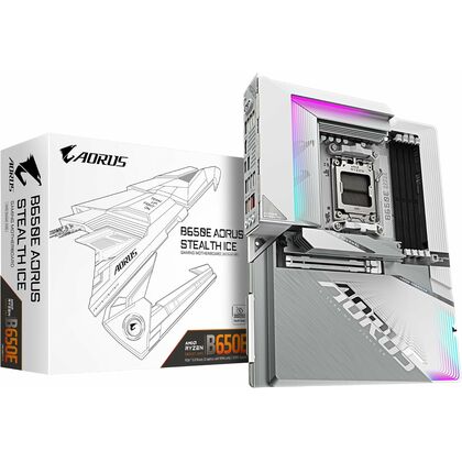 Материнская плата Gigabyte sAM5:B650E A STEALTH ICE [AMD B650,3*PCI Ex16,1*PCI Ex8,4*DDR5, 4*Sata3, 4*M.2, 4*USB2.0,8*USB 3.2,HDMI,ATX]
