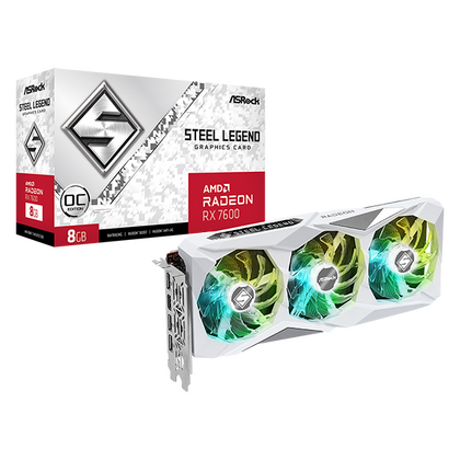 Видеокарта AsRock Radeon RX 7600 Steel Legend  OC 8G GDDR6 128 бит 3 x DisplayPort, HDMI
