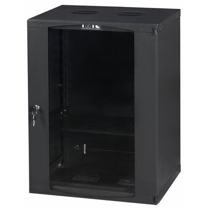 Шкаф настенный телекоммуникационный 19" 18U, Ш550*В988*Г450, передняя дверь - стекло, черный Lanmaster (TWT-CBWNG-18U-6X6-BK)