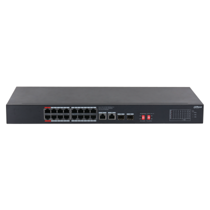 Неуправляемый POE-коммутатор 20 портов Dahua DH-S3220-16GT-190 ( 18x1Гбит/ с, 2xSFP, 16xPOE, PoE‑бюджет 190 Вт) корпус - металл