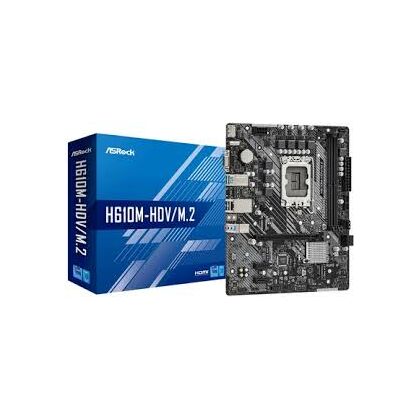 Материнская плата ASRock LGA1700:H610M-HDV/ M.2 R2.0 [H610, 2xDDR4, 1хPCI-Ex1, 1хPCIe*16, 4хSATA3, 1хM.2, 4xUSB 2, 2xUSB 3,HDMI, DP, D-Sub, Micro-ATX]