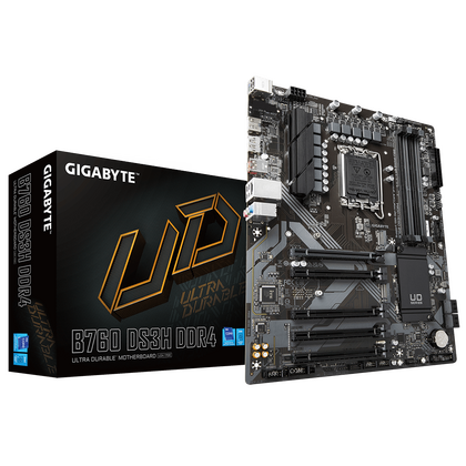 Материнская плата GIGABYTE LGA 1700: B760 [Intel B760, 4xDDR4, 5xPCI-Ex16, 4хSATA3, 2хUSB3, 4хUSB2, 2xM.2, HDMI, DP, Standard-ATX]