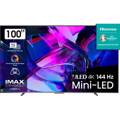 Телевизор 100" HISENSE 100U7KQ QLED, Smart TV, 4K Ultra HD, 120 Гц, HDMI х4, USB х2, серый