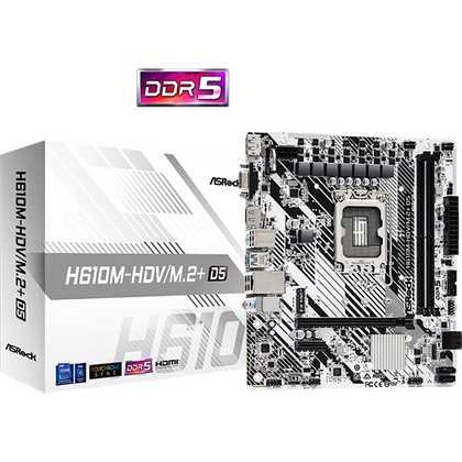 Материнская плата ASRock LGA1700: H610M-HDV/ M.2+ D5 [H610, 2xDDR5, 1*PCIEx16, 4хSata3, 1*M.2, 2 хUSB3, D-Sub, HDMI, DP, microATX]