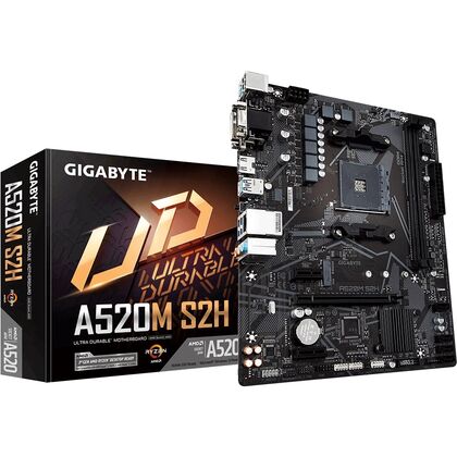 Материнская плата Gigabyte sAM4: A520M S2H 1.3 [AMD A520, 2хDDR4, 1хPCIEx16, 2хPCIEx1, 4хSata3, 1хM.2, 4хUSB3, 2хUSB2, D-Sub, DVI, HDMI, microATX]