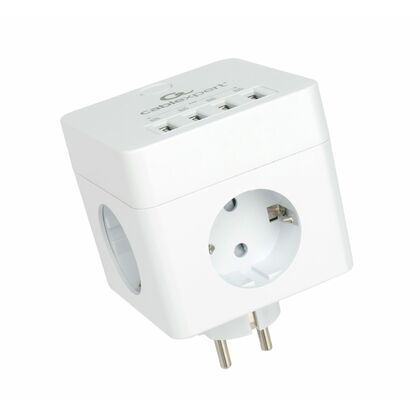 Сетевой фильтр Cablexpert CUBE, 16 А, 3500 Вт, 4 розетки,4xUSB, белый (CUBE-4-U4-W)